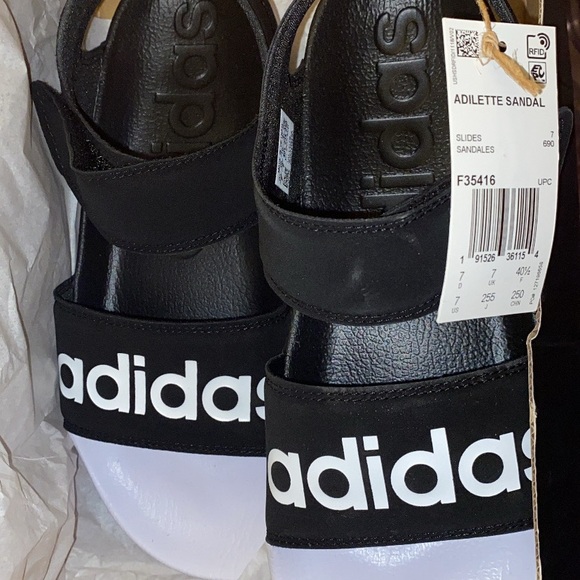 Adidas Black and White Slides - Picture 1 of 2
